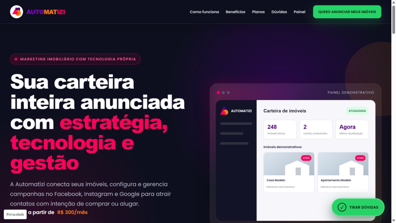 Site comercial da Automatizi no computador