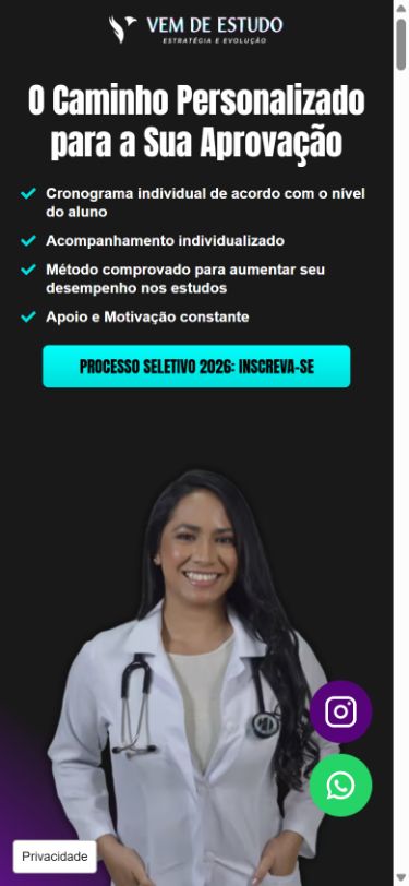 Site Vem de Estudo Mentoria no celular